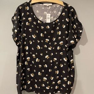 Navy, floral blouse